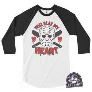You Slay My Heart Baseball Raglan Shirt Jason Vorhess Friday The 13th Horror Tee